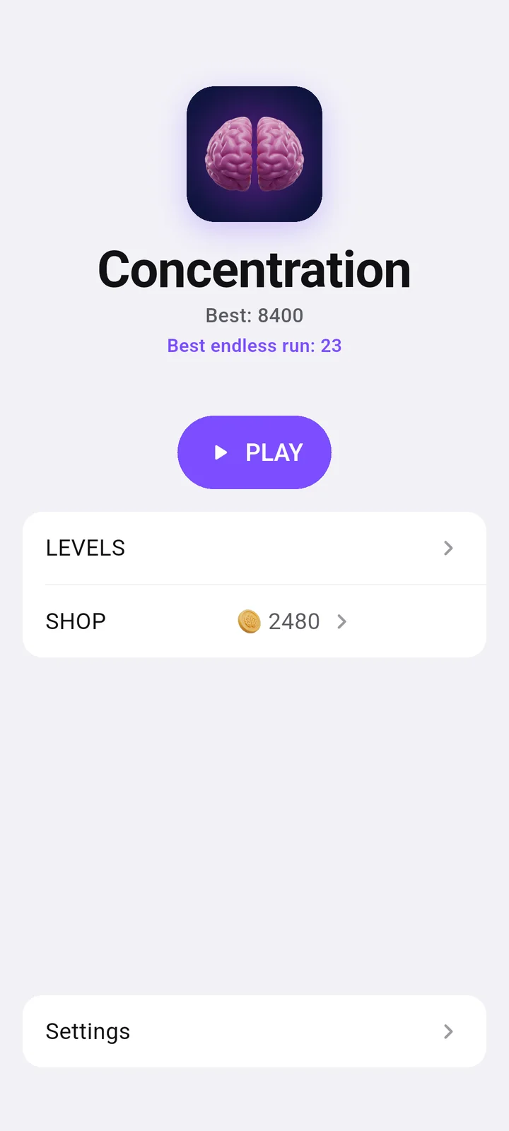 Main menu with the best score and best endless run
